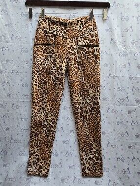 C Mode Women's Leopard Legging Lined Pants Front & Back Pockes Size L/XL